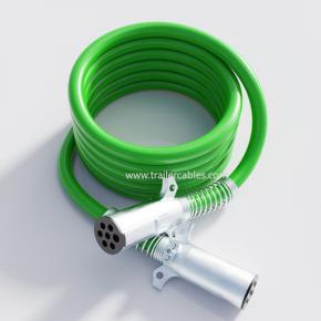 Heavy Duty 7 Way ABS Trucks Trailer Coiled Green Electrical Power Coil Spiral Trailer Cord 7 Core Cable For Trailer
