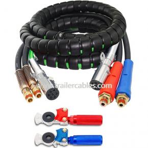 15ft 3-in-1 ABS Air Power Line 7-Way Electrical Cord Cable and Rubber Air Lines Hose Assembly for Semi Truck Trailer Tractor