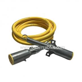 12/15FT USA 7 Way ABS Straight Cord Yellow Trailer Cable with Zinc Trailer Plugs for Semi Truck Tractor Trailer