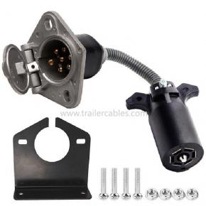 Trailer Plug Adapter American 7-Pin Blade to 7-Pin Round Socket with Bracket Trailer Connector Plugs