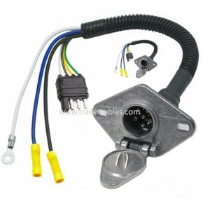 Trailer Connector Plug Adapter 4-Pin to 6-Pin Socket with Bracket RV Tail Light Signal Converter