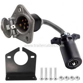 Custom Trailer Plug Adapter American 7-Pin Blade to 7-Pin Round Socket with Bracket Trailer Connector Plugs