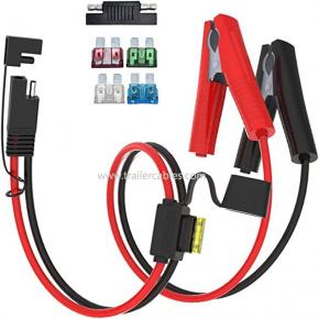 SAE Plug with Dust Cover to Pure Copper Fish Clip Power Cord Battery Clip to SAE with Fuse Box Cord 16AWG